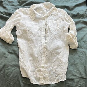 White Button-Up Shirt with Studded Collar